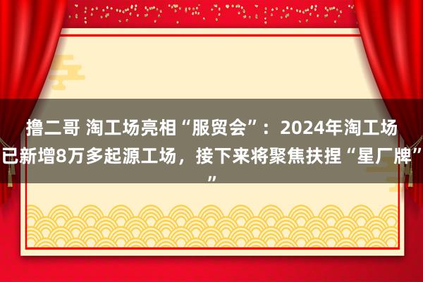   撸二哥 淘工场亮相“服贸会”：2024年淘工场已新增8万多起源工场，接下来将聚焦扶捏“星厂牌”