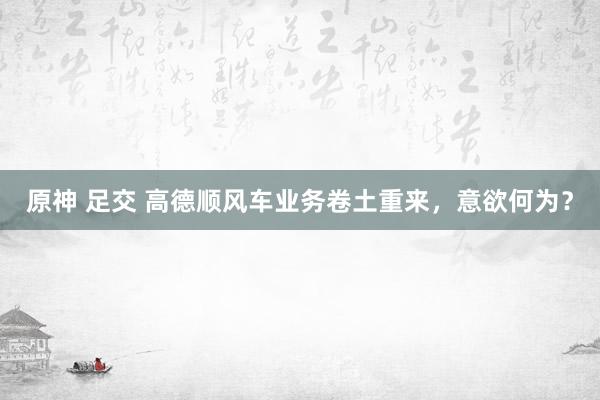 原神 足交 高德顺风车业务卷土重来，意欲何为？