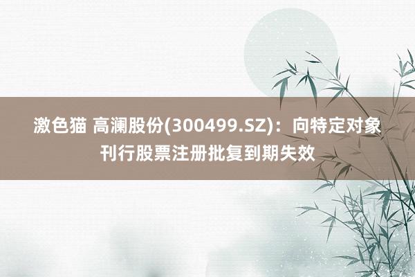   激色猫 高澜股份(300499.SZ)：向特定对象刊行股票注册批复到期失效