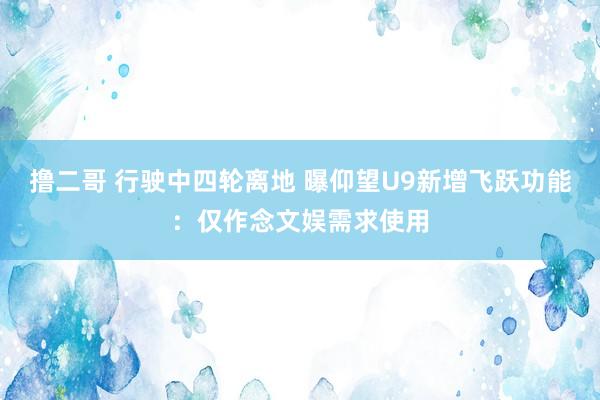   撸二哥 行驶中四轮离地 曝仰望U9新增飞跃功能：仅作念文娱需求使用