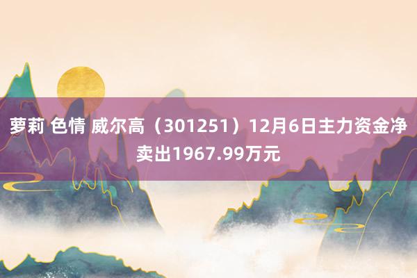 萝莉 色情 威尔高（301251）12月6日主力资金净卖出1967.99万元