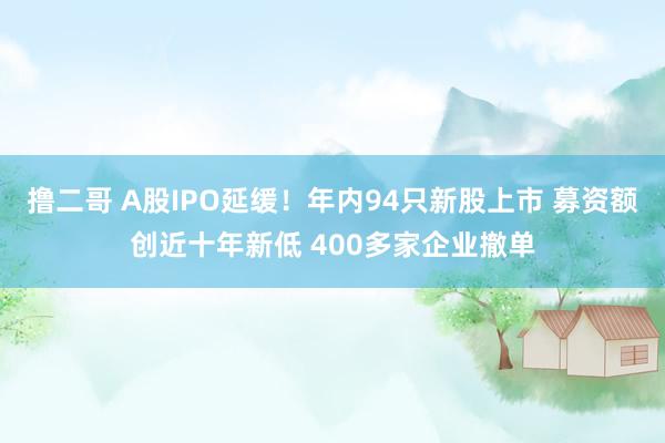 撸二哥 A股IPO延缓！年内94只新股上市 募资额创近十年新低 400多家企业撤单